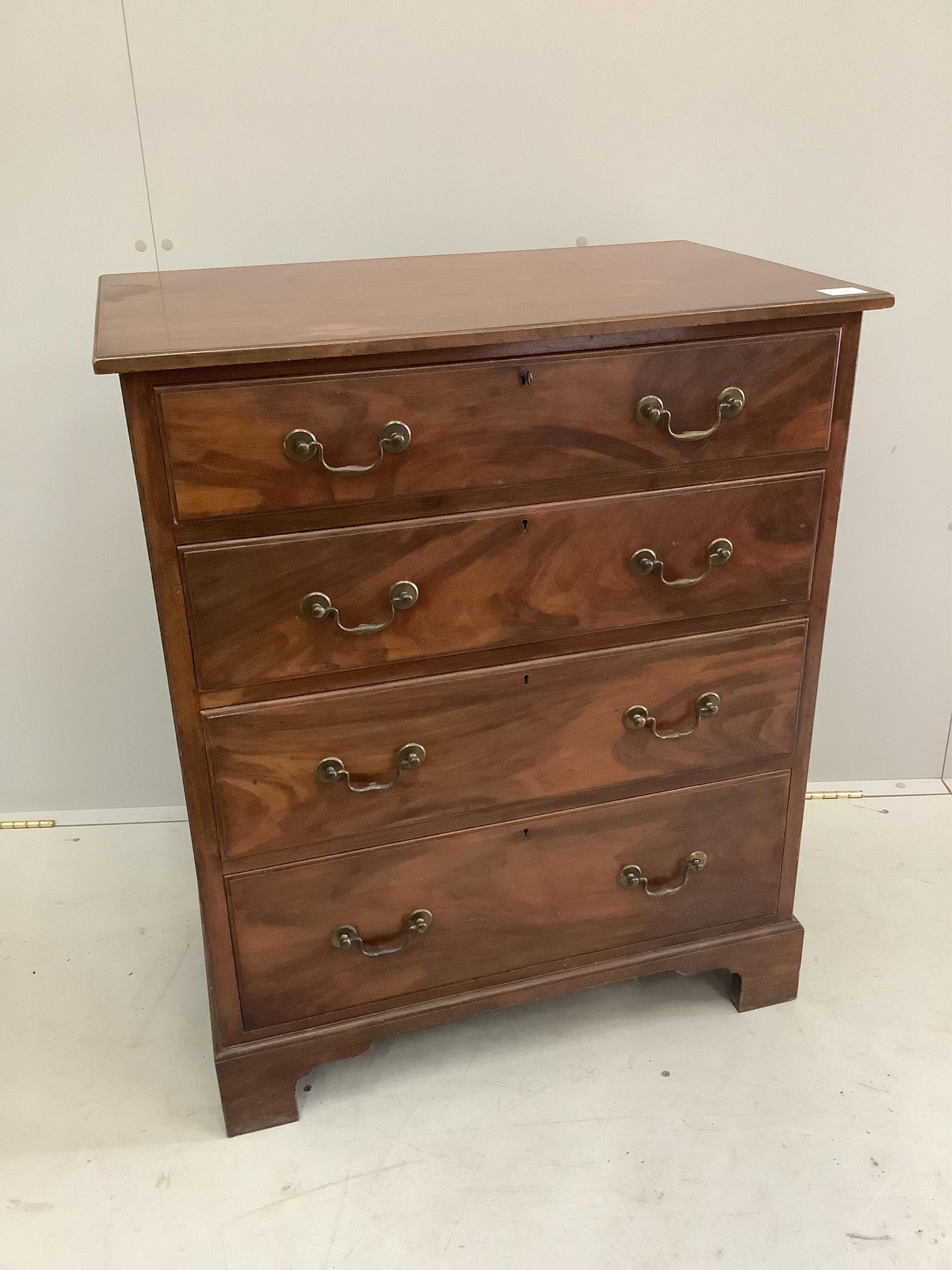 A George III style mahogany chest of four drawers, width 75cm, depth 47cm, height 90cm. Condition - fair